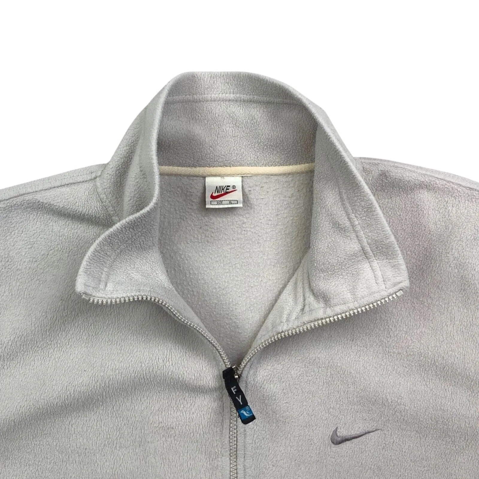 Vintage 90s 00s Grey White Embroidered Zip-Up Nike Fleece Jacket L XL