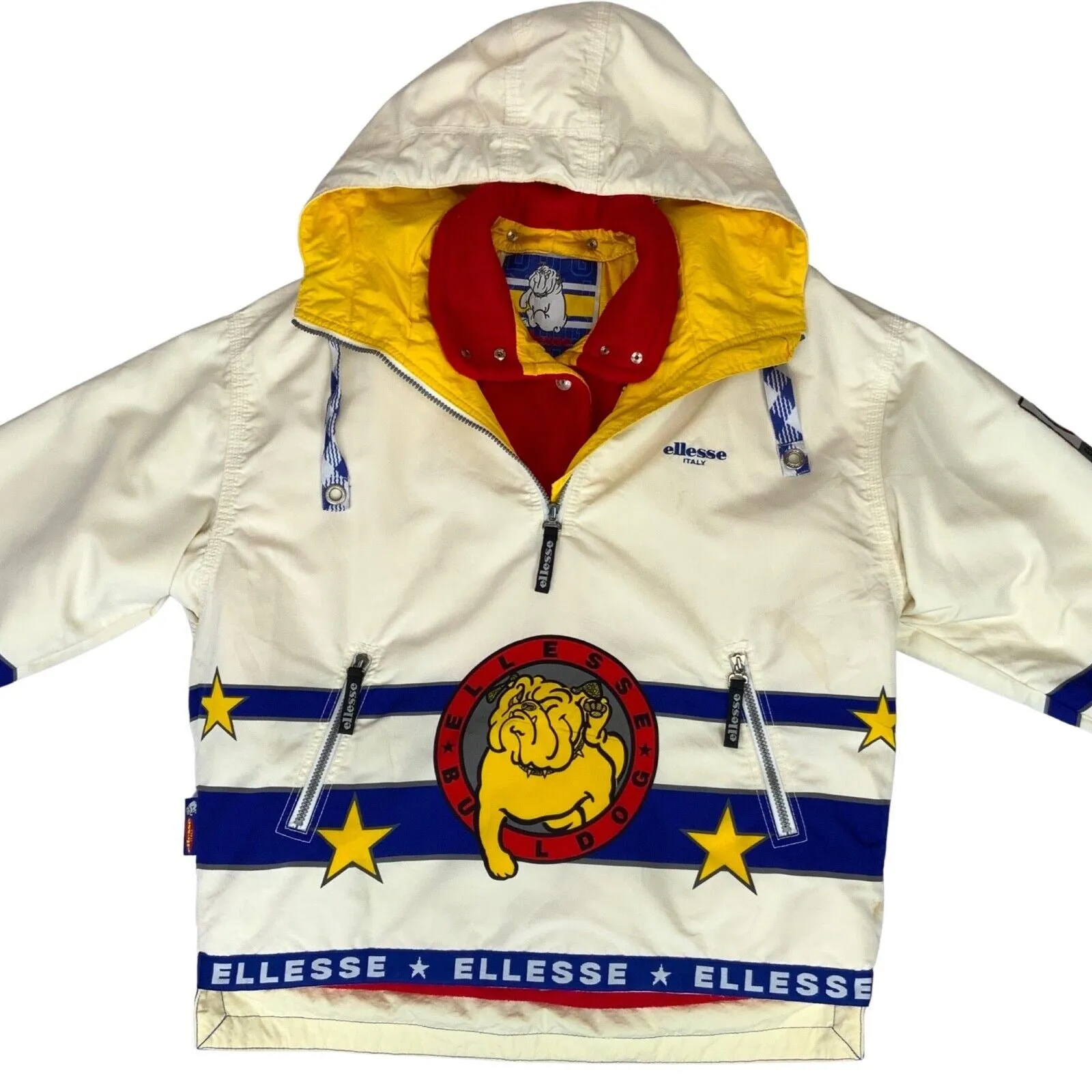 Vintage 90’s Off White Ellesse Bulldog Ski Jacket Windbreaker XL