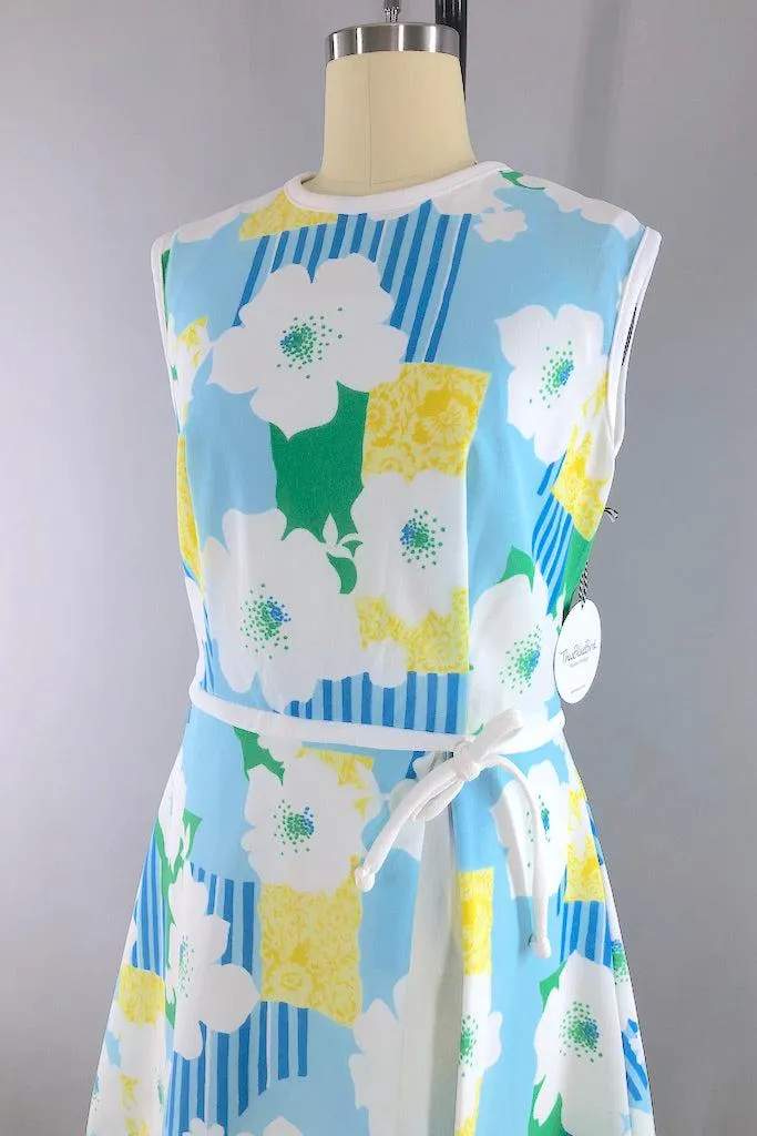 Vintage Preppy Blue Floral Romper