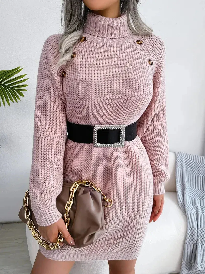 Wenkouban-Christmas Thanksgiving Gift New Year's Eve Dress party look inspos back to school dress  Turtleneck Bodycon Button Slim Sweater Dress