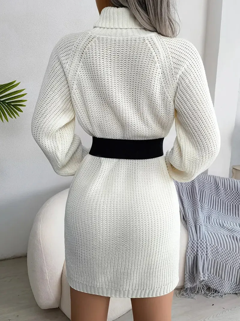 Wenkouban-Christmas Thanksgiving Gift New Year's Eve Dress party look inspos back to school dress  Turtleneck Bodycon Button Slim Sweater Dress