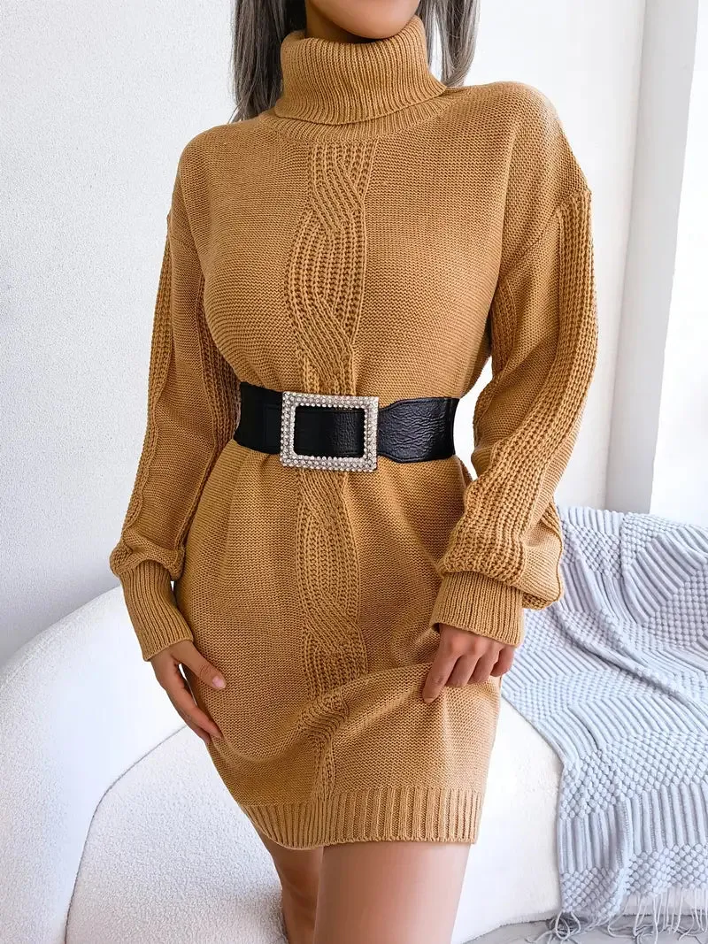 Wenkouban-Christmas Thanksgiving Gift New Year's Eve Dress party look inspos back to school dress  Turtleneck Bodycon Button Slim Sweater Dress