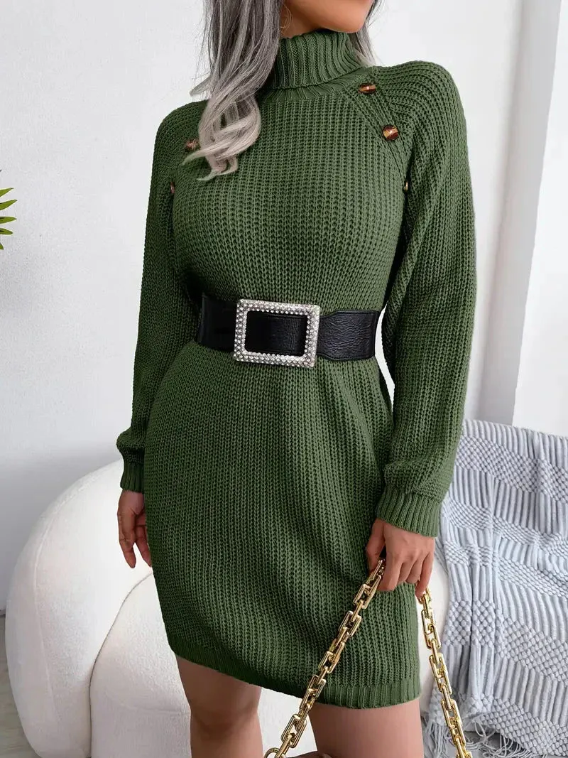 Wenkouban-Christmas Thanksgiving Gift New Year's Eve Dress party look inspos back to school dress  Turtleneck Bodycon Button Slim Sweater Dress