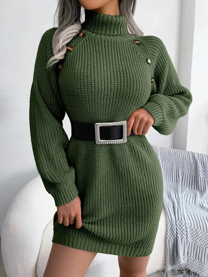 Wenkouban-Christmas Thanksgiving Gift New Year's Eve Dress party look inspos back to school dress  Turtleneck Bodycon Button Slim Sweater Dress