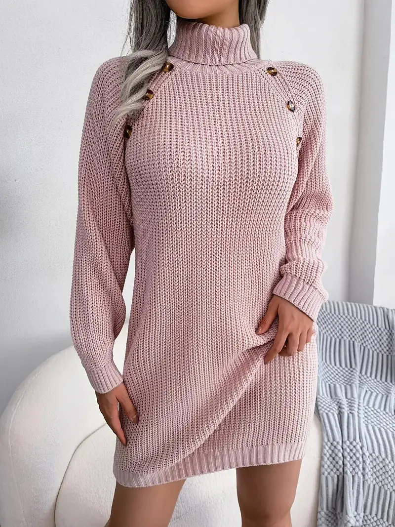 Wenkouban-Christmas Thanksgiving Gift New Year's Eve Dress party look inspos back to school dress  Turtleneck Bodycon Button Slim Sweater Dress