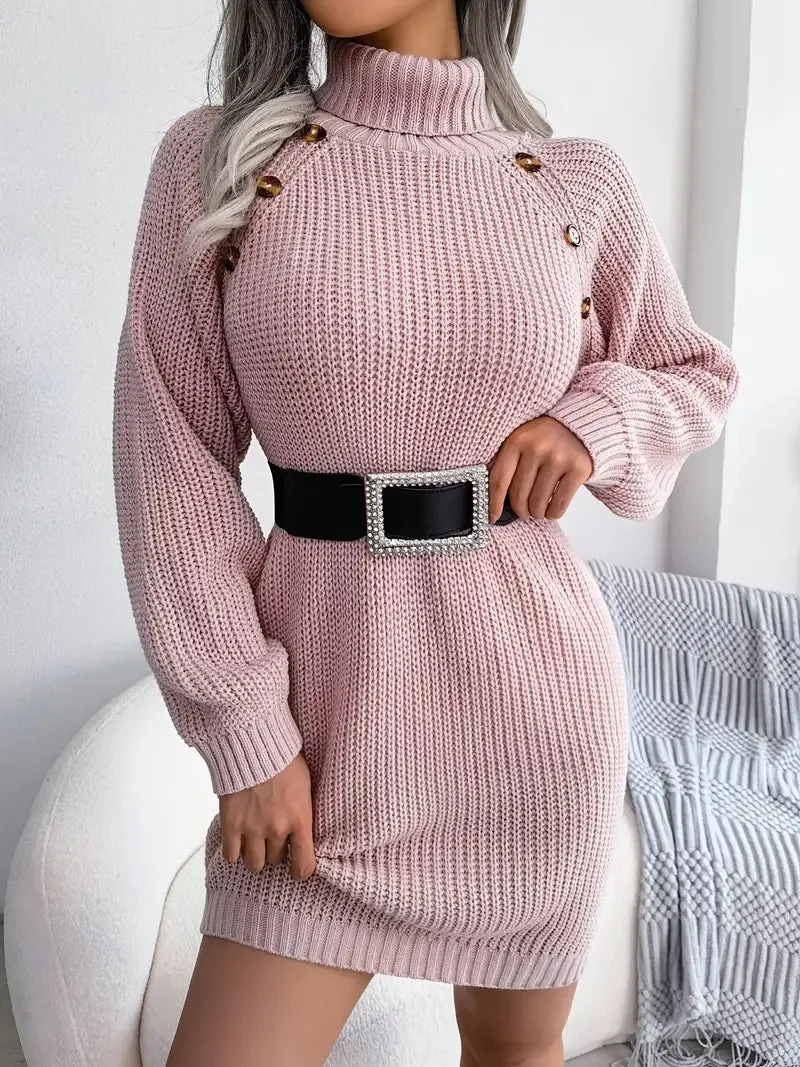 Wenkouban-Christmas Thanksgiving Gift New Year's Eve Dress party look inspos back to school dress  Turtleneck Bodycon Button Slim Sweater Dress