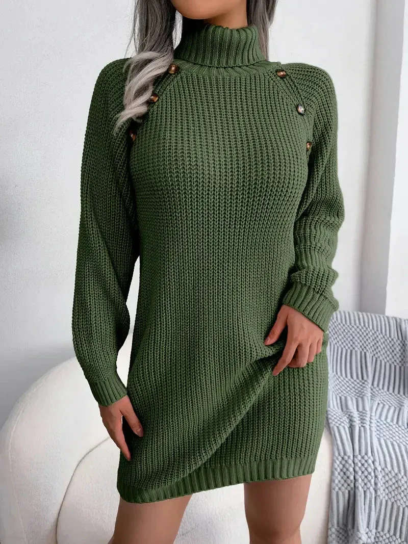 Wenkouban-Christmas Thanksgiving Gift New Year's Eve Dress party look inspos back to school dress  Turtleneck Bodycon Button Slim Sweater Dress