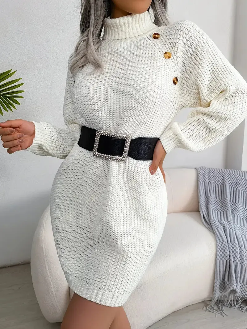 Wenkouban-Christmas Thanksgiving Gift New Year's Eve Dress party look inspos back to school dress  Turtleneck Bodycon Button Slim Sweater Dress