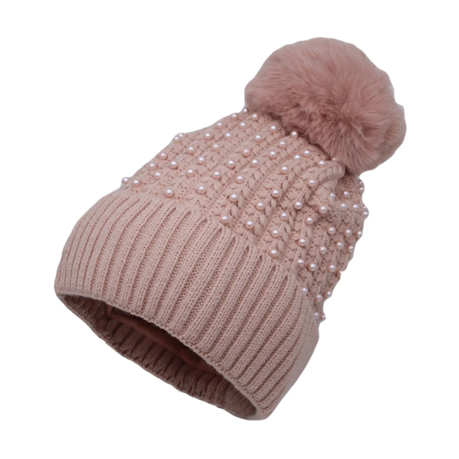 Winter Soft Knit Pom Beanie Beads Skull Slouch Hat YZP0082