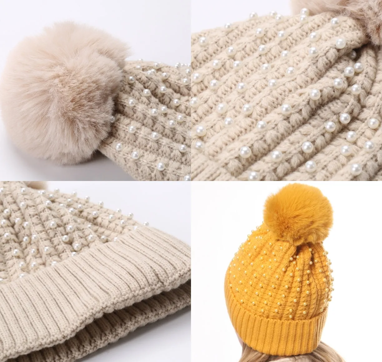 Winter Soft Knit Pom Beanie Beads Skull Slouch Hat YZP0082