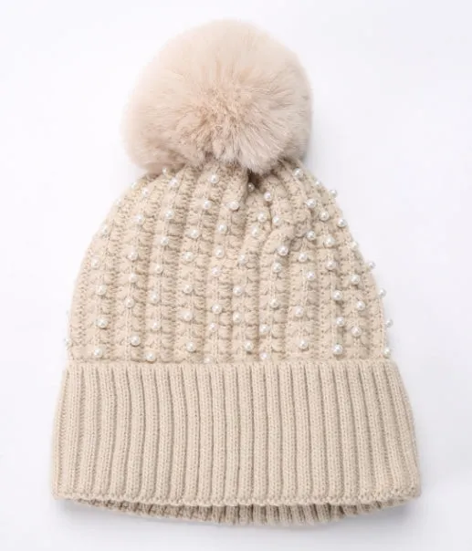 Winter Soft Knit Pom Beanie Beads Skull Slouch Hat YZP0082