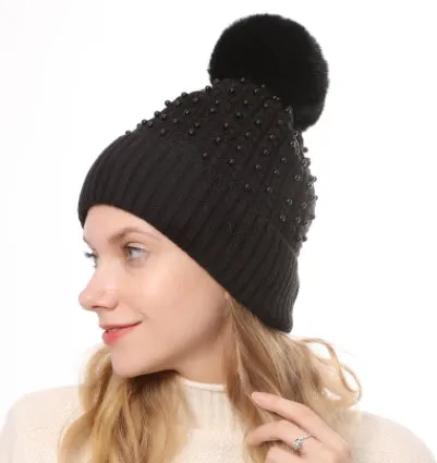 Winter Soft Knit Pom Beanie Beads Skull Slouch Hat YZP0082