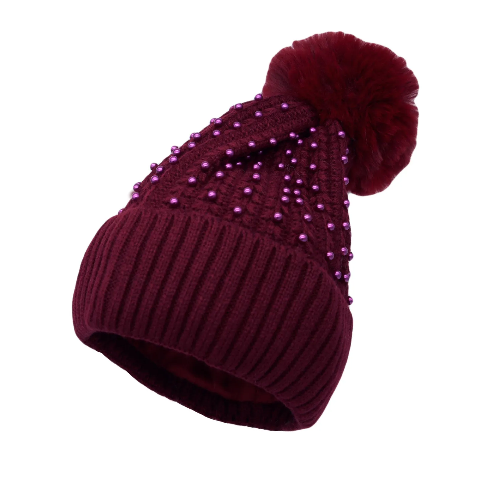 Winter Soft Knit Pom Beanie Beads Skull Slouch Hat YZP0082