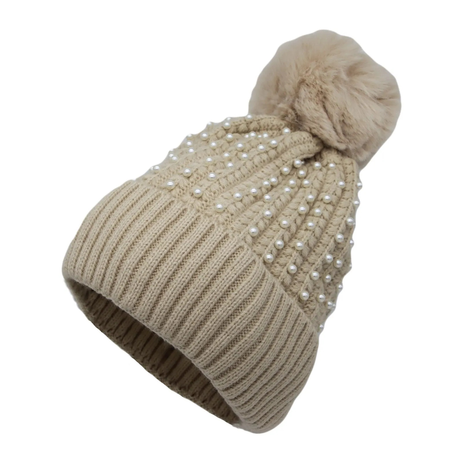 Winter Soft Knit Pom Beanie Beads Skull Slouch Hat YZP0082