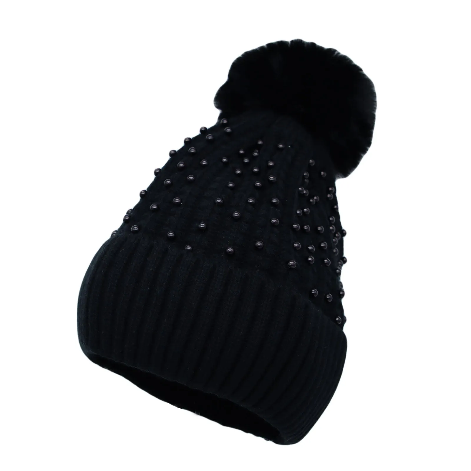 Winter Soft Knit Pom Beanie Beads Skull Slouch Hat YZP0082