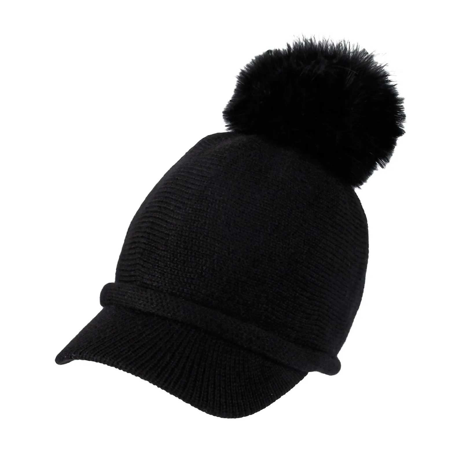 Winter Wool Visor Knit Pom Beanie Hat Warm Skull Cap SLQ1248