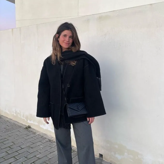 Wjczt 2024 fall fashion trends Women's Autumn and Winter New Fashion Woolen Coat Thickened Loose with Scarf Tassel Women's