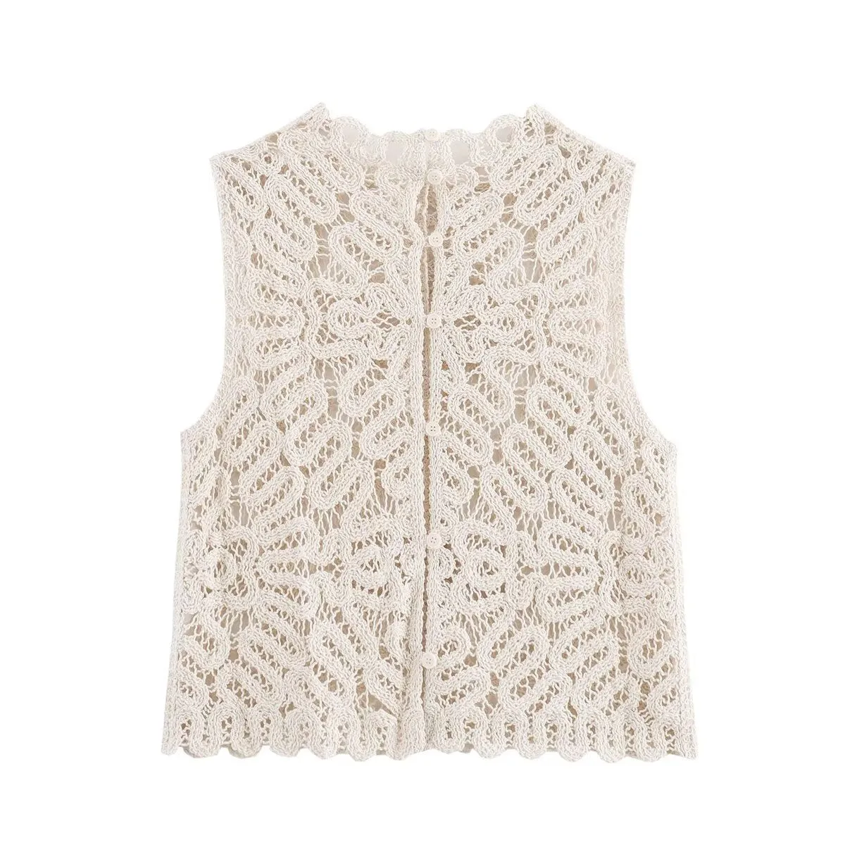 Women Hollow Out Cutout Crochet V neck Cardigan Vest