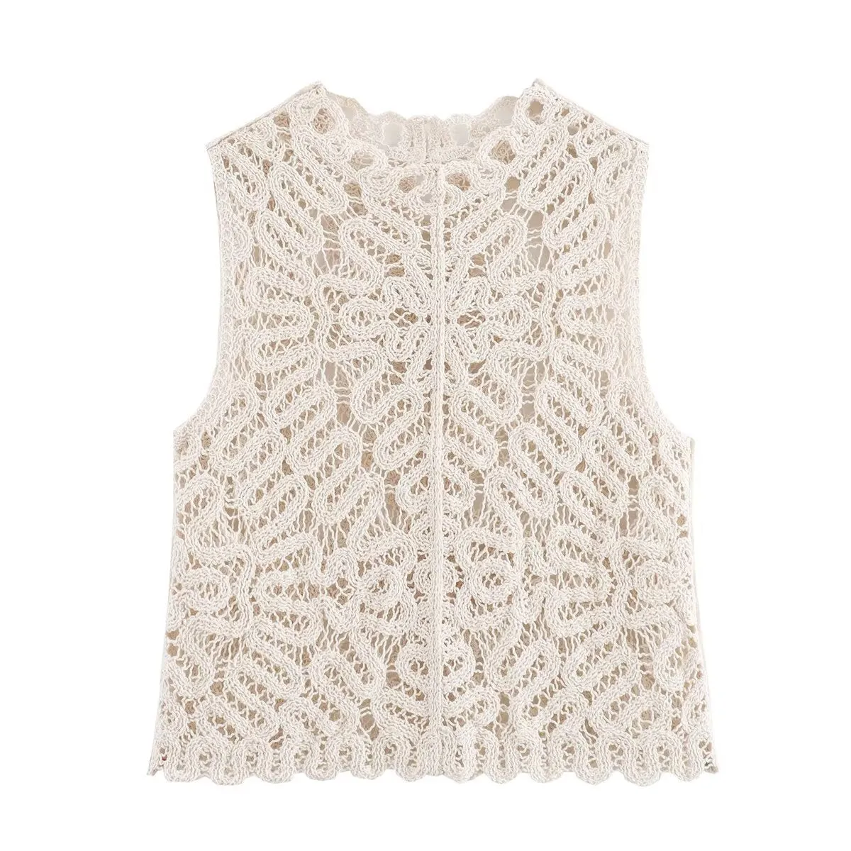 Women Hollow Out Cutout Crochet V neck Cardigan Vest