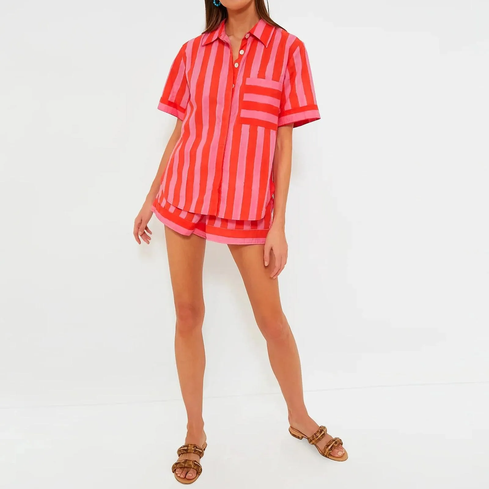 Women Striped  Gingham Short Blouse