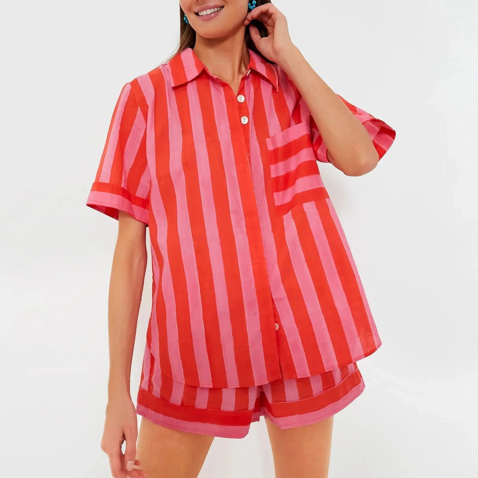 Women Striped  Gingham Short Blouse