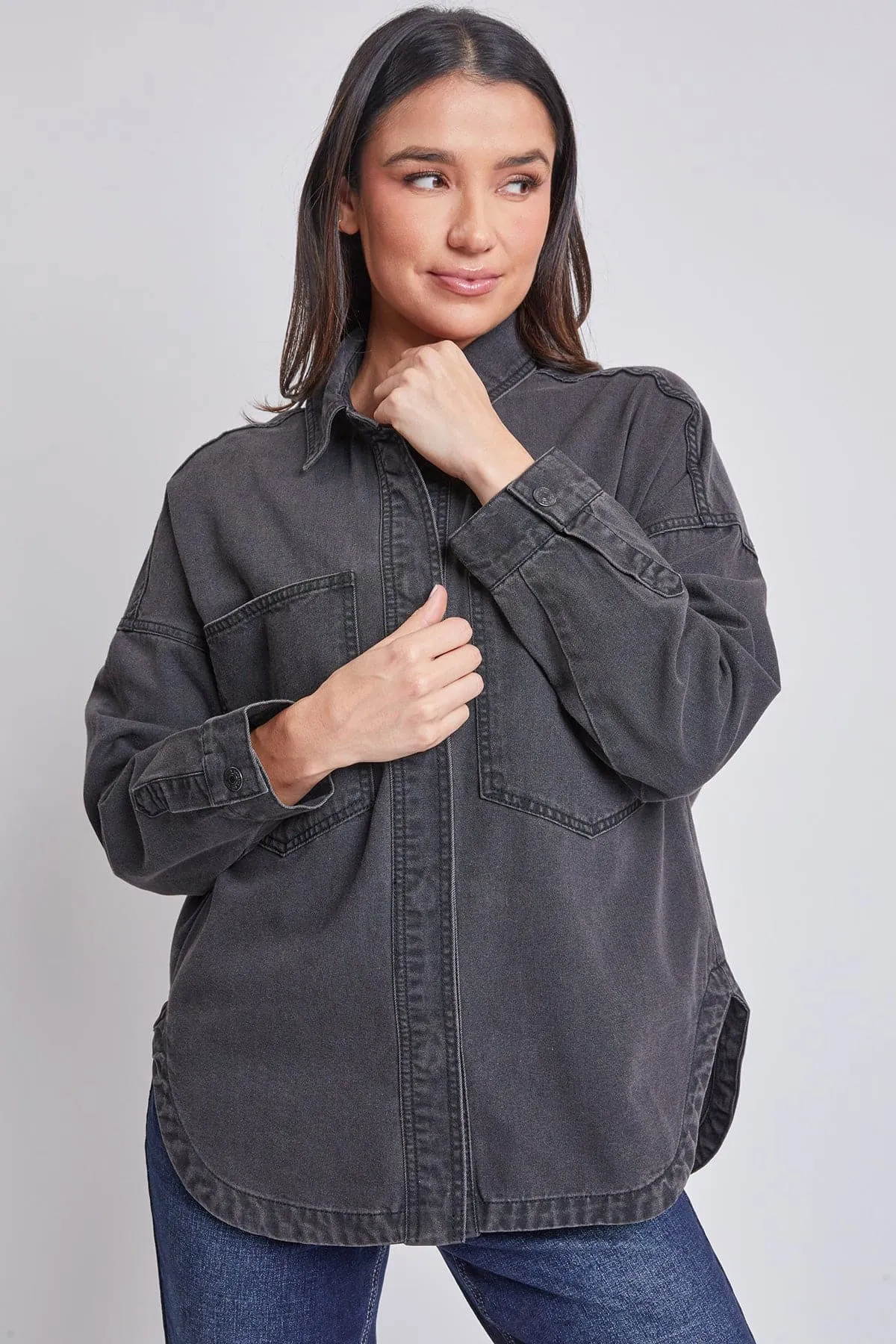 Women’s Oversized Shacket with Front Patch Pockets