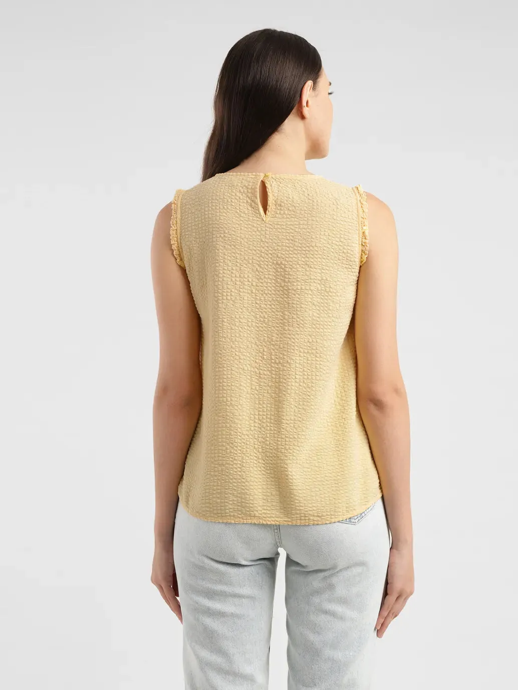 Women's Solid Yellow Round Neck Top